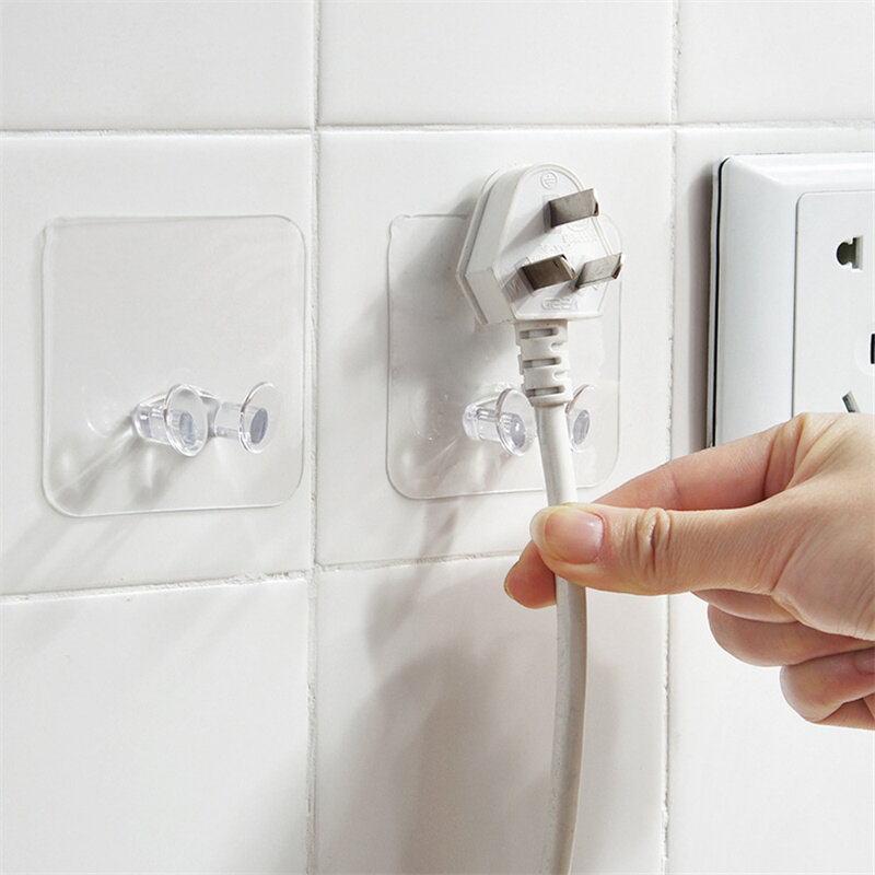 20 cái Giá đựng dây nguồn không đục lỗ móc đựng đồ treo tường trong suốt Móc Treo Đồ Dây cáp phích cắm nhà bếp tự dính