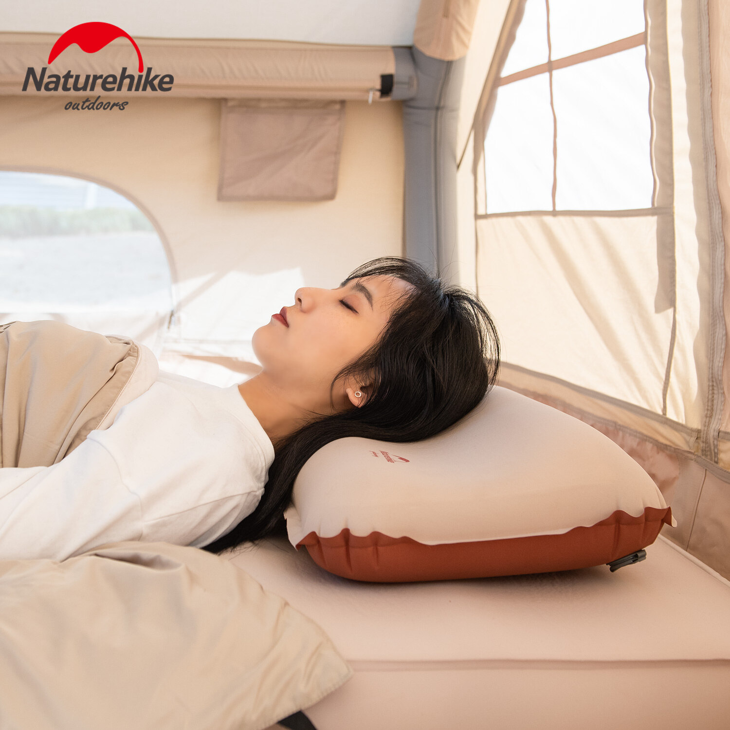 Naturehike 3D Quiet Sponge Automatic Inflatable Pillow Glamping Portable Lightweight Comfortable Elastic Fabric with Storage Bag