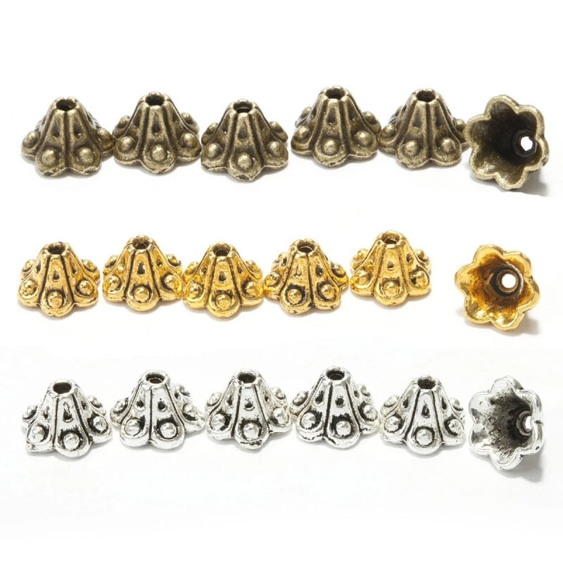 50Pcs Tibetan Silver Flower Bead Caps for Jewelry Making Metal DIY Spacer Beads Women Bracelet Necklace Earrings Accessories