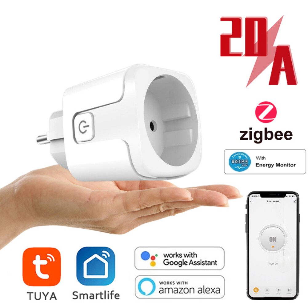 Sauceret Tuya ZigBee Phích Cắm Thông Minh Ổ Cắm EU 20A Ổ Cắm Từ Xa Không Dây Ổ Cắm Hẹn Giờ Thông Minh Điều Khiển Bằng Giọng Nói Ổ Cắm Điện Thông Minh PC Chống Cháy Tại Nhà EU Jan