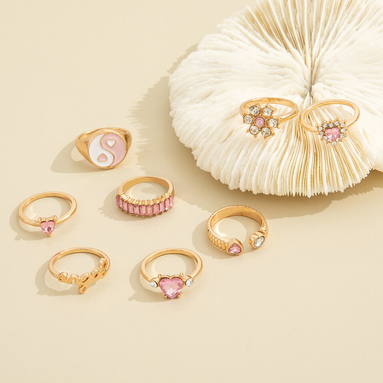 Eight-piece diamond flower letter love ring set