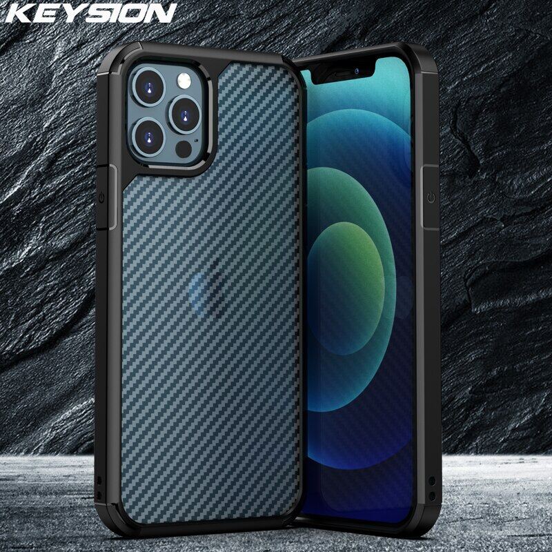 KEYSION Matte Shockproof Case for iPhone 12 Pro Max Anti-Fingerprint Carbon Fiber Texture Phone Back Cover for iPhone 12 Mini 11