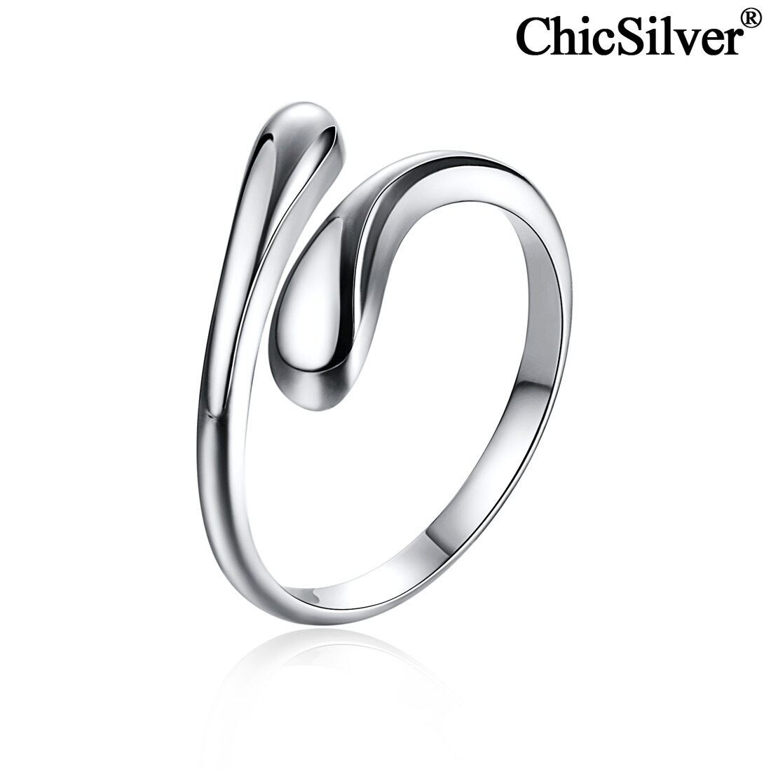 ChicSilver Nhẫn Bạc Ý 925 Nhẫn Hở Đánh Bóng Cao Hình Giọt Nước Tối Giản Nhẫn Vĩnh Cửu Nhẫn Cưới Cho Nữ