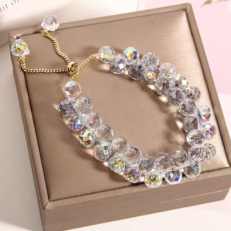 TT Double row crystal bracelet for women with Korean style elegant temperament and pull-out tail chain beaded jewelry