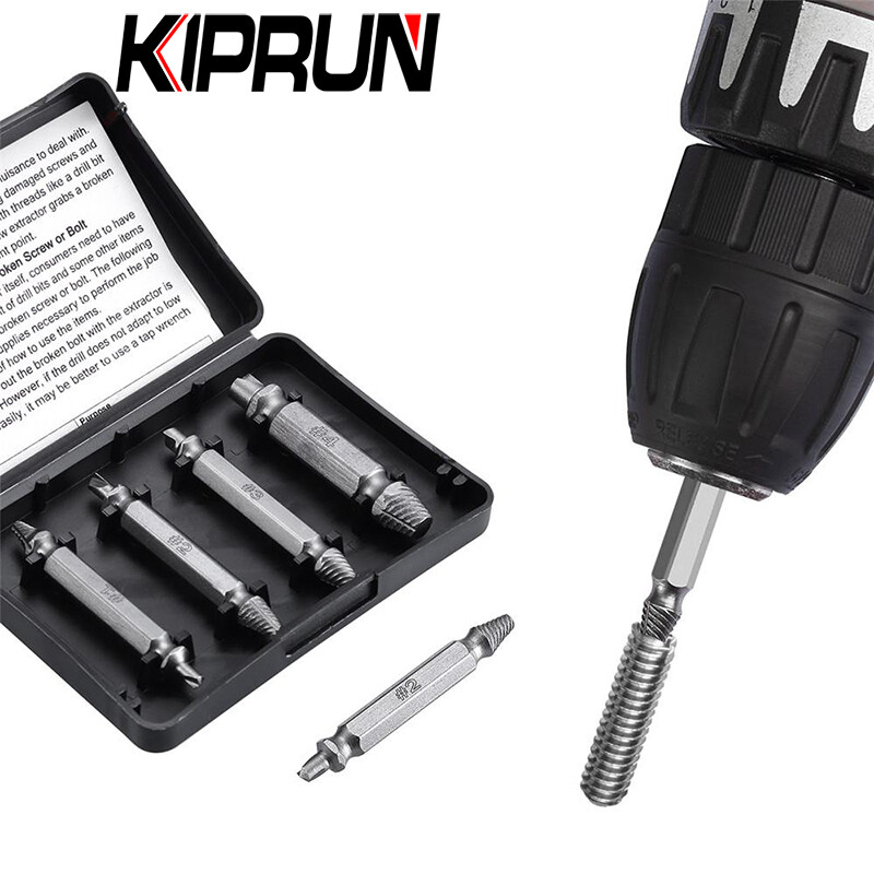 KIPRUN 4 Cái/Bộ Dụng Cụ Tháo Vít Bị Hỏng Hai Mặt Mũi Khoan Bu Lông Uốn Ra Dụng Cụ Loại Bỏ