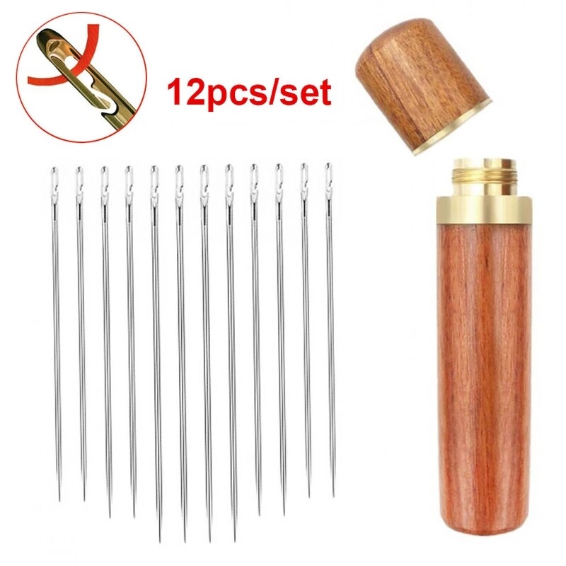 12 Cái Kim Mù Kim Khâu Gia Dụng Bằng Thép Không Gỉ Cho Người Cao Tuổi Lỗ Bên Kim Khâu Không Cần May