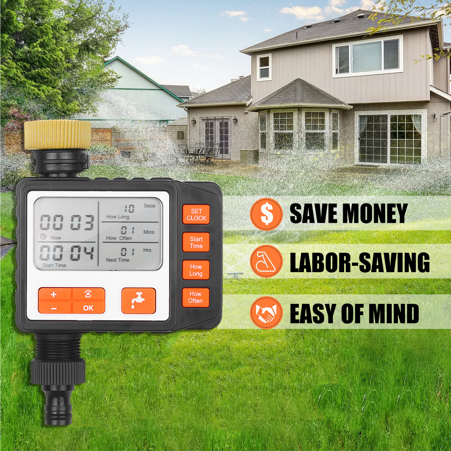 Digital Water Timer Programmable Outdoor Single Outlet Automatic On Off Water Faucet Hose Timer Irrigation System Controller with Manual Mode 3in Large Screen