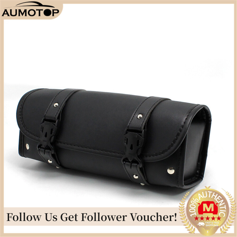 AUMOTOP Motorcycle Tools Bag Retro Barrel Shape Motorcycle Front Bag Black Waterproof Saddlebags Motorcycle Riding Bag