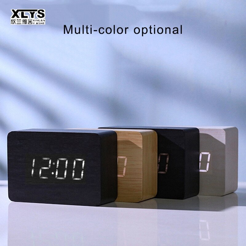 XINLANYASHE Wooden Alarm Clock Led Smart Dual Screen Alarm Clock Usb Wooden Clock Digital alarm clock, mirror pattern, led table alarm clock, table digital alarm clock, bedroom, temperature display, desk alarm clock with date