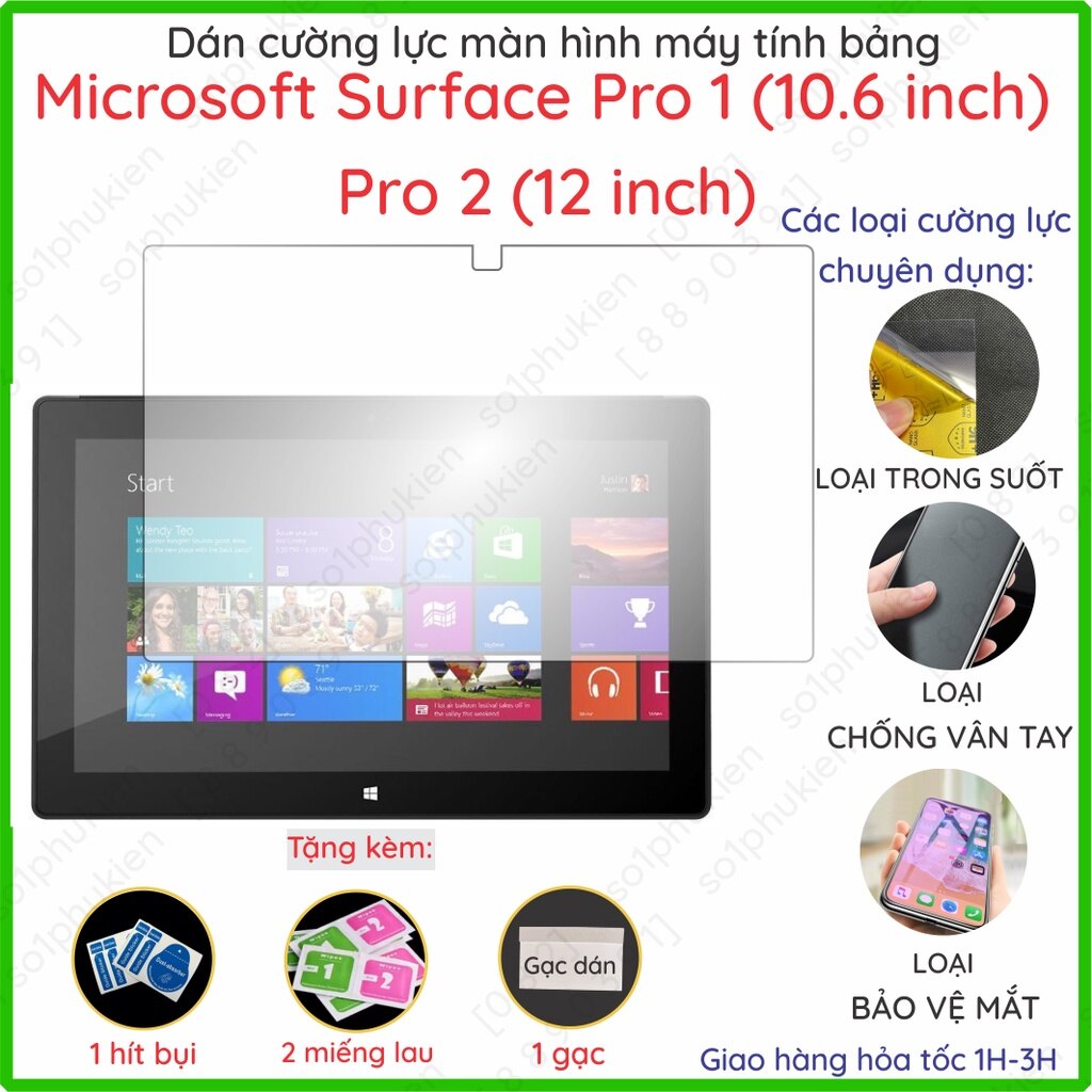 Dán cường lực màn hình tablet Microsoft Surface Pro 1 / Pro 2 nano trong,nhám chống vtay,bvệ mắt