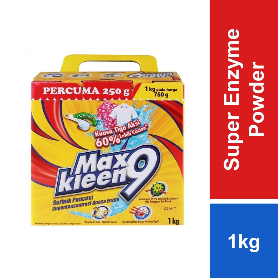 Maxkleen 9 Super Enzyme Powder Detergent 1kg Lazada