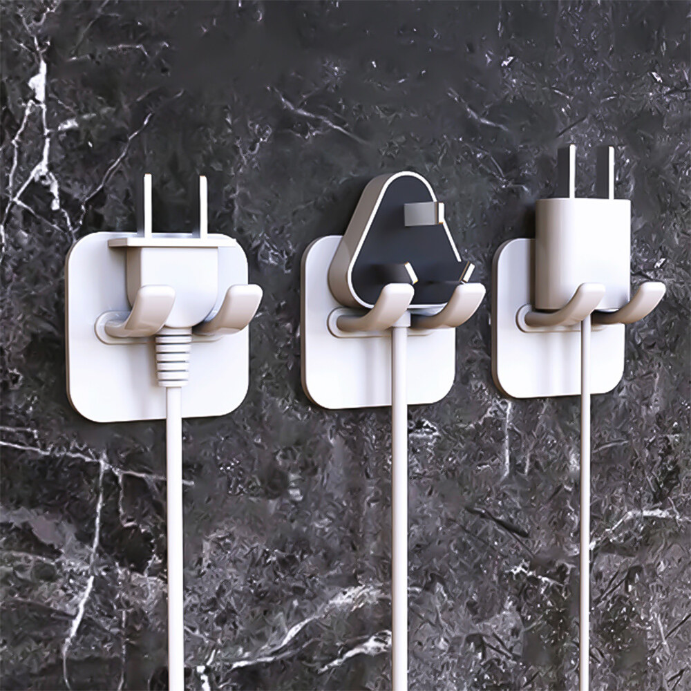 5Pcs Wall Storage Hook Punch-free Power Plug Socket Holder Kitchen Stealth Hook Wall Adhesive Hanger Bathroom Storage Tool