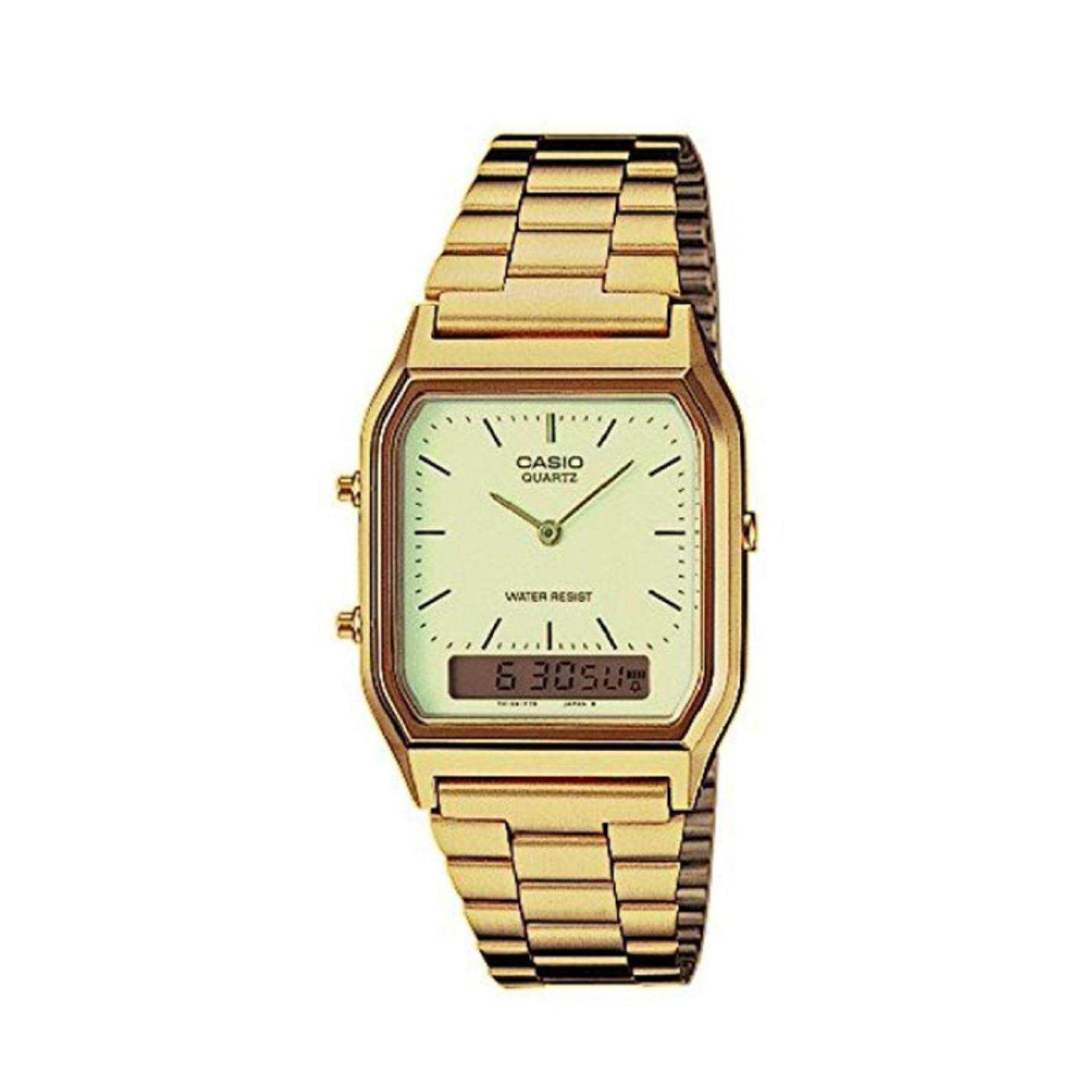 Casio Vintage Series Standard Analog Digital Gold Stainless Steel Band Watch AQ230GA-9D AQ-230GA-9D Malaysia
