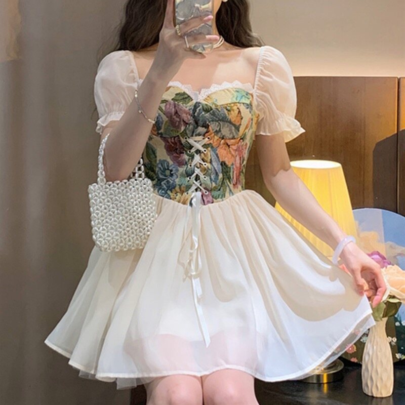 Duohanzi váy nữ mùa hè cao cấp mới cá tính phong cách công chúa váy phồng ống tay phồng