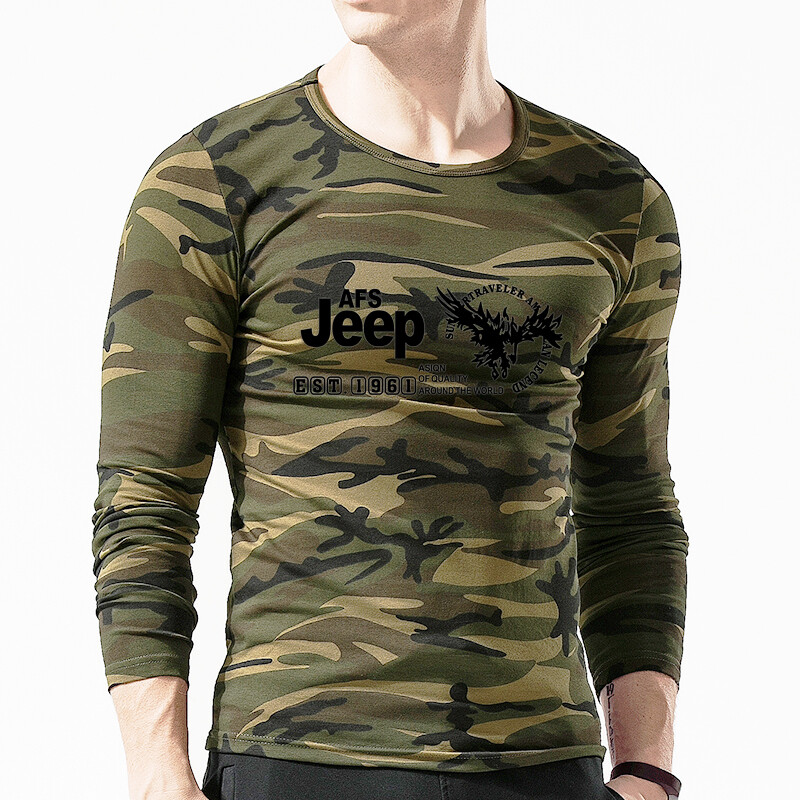 JK Court Men's Tactical Military T-Shirt Breathable Print Long Sleeve T-Shirt Men's Outdoor SportsArmy Battle Camouflage T-shirt Top Shirt