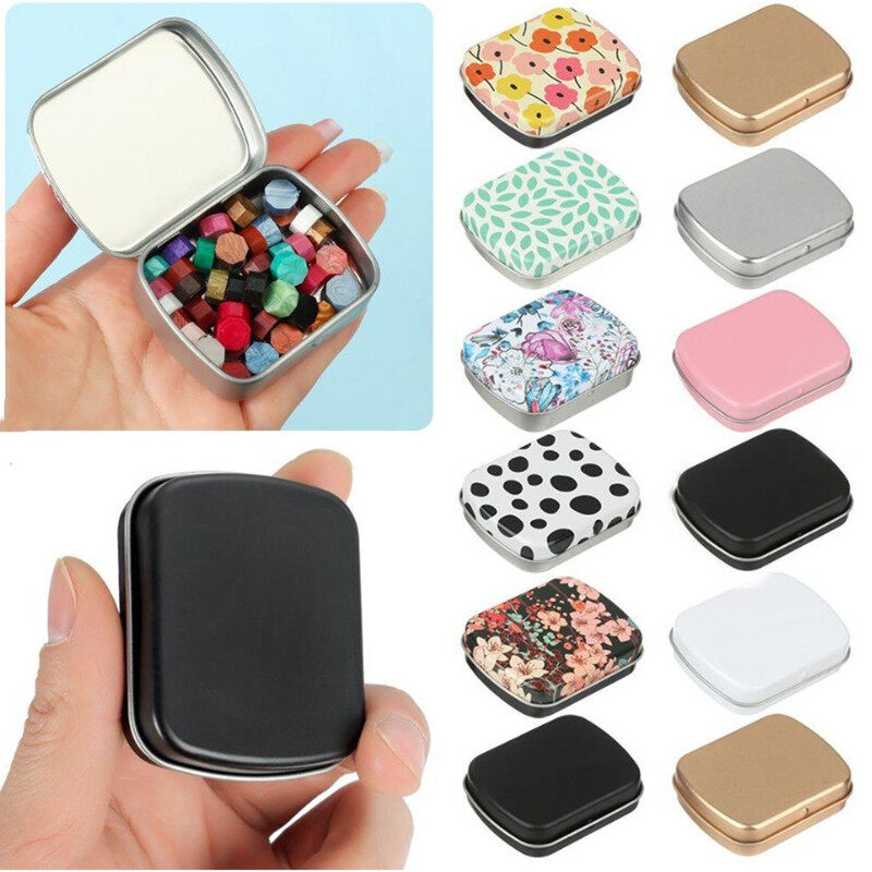 Mini Metal Hinged Tin Box with Lid Rectangular Container Portable Small Storage Container Kit Candy Pill Cases for Home Organizer