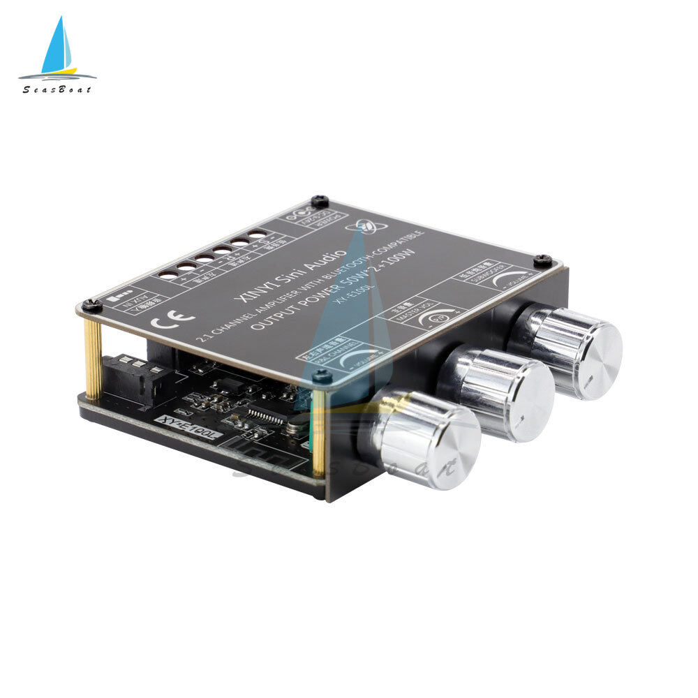 2021 new e100l 2.1 channel bluetooth 5.1 audio power amplifier board module 50wx2+100w high and low tone subwoofer speaker