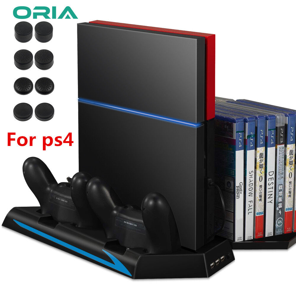 ORIA Vertical Stand Cooling Fan for PS4 Cooler Charging Station with 2 Controller Charging Port + 14 Game Disc Storage + 3 HUB Ports + 8 Controller Thump Grips Malaysia