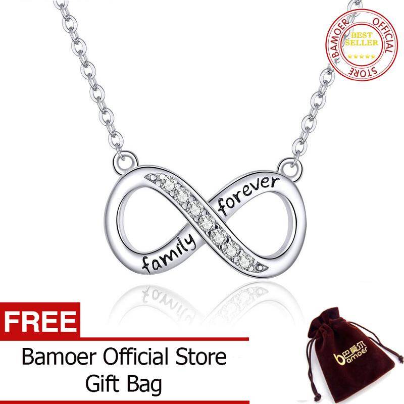 BAMOER Infinity Love Family Forever Short Chain Necklace for Women Clear CZ 925 Sterling Silver Fashion Jewlery SCN352