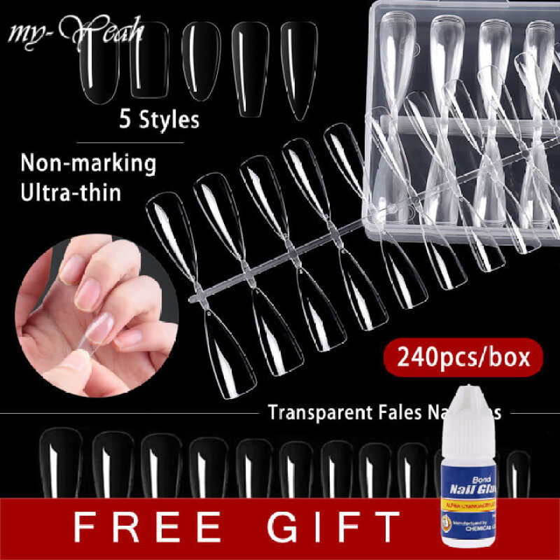 【Free Gift】myyeah 1 Miếng Nối Dài Toàn Bộ Đầu Móng Tay Giả Acrylic, Đầu Móng Tay Giả Pháp Trong Suốt 5 Kiểu Công Cụ Làm Móng Tay giá rẻ