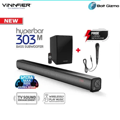 Vinnfier Hyperbar 303 M Wireless Bluetooth Karaoke Soundbar & Bass subwoofer 3D Effect with Mic Jack Microphone