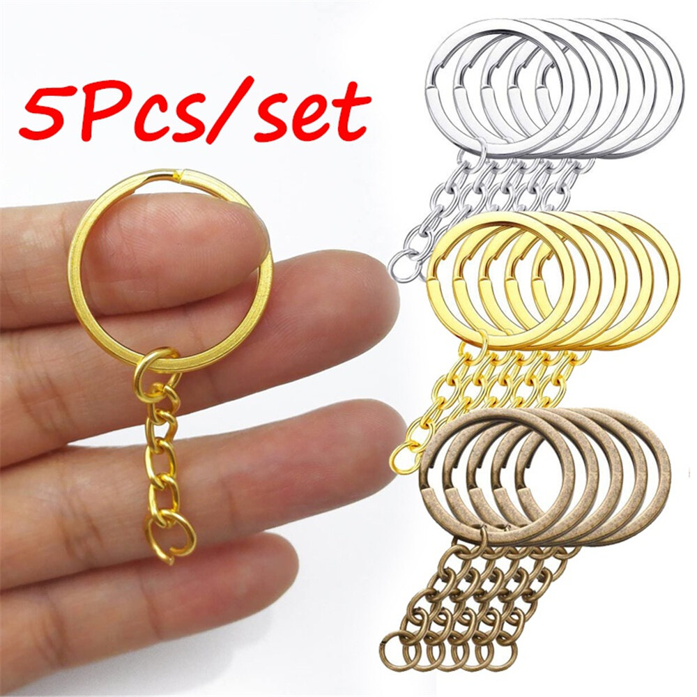5Pcs Key Chains with Split Ring Antique Bronze Plated Silver Gold 30mm Long Split Keyrings Keychain for DIY Pendant Charms
