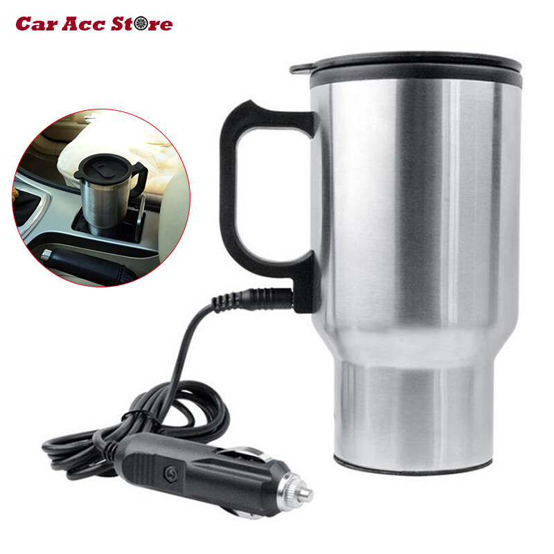 CarACC 450Ml Ấm Đun Nước Trên Ô Tô Ấm Đun Nước Điện Cốc Cầm Tay Bằng Thép Không Gỉ Téc Mốt