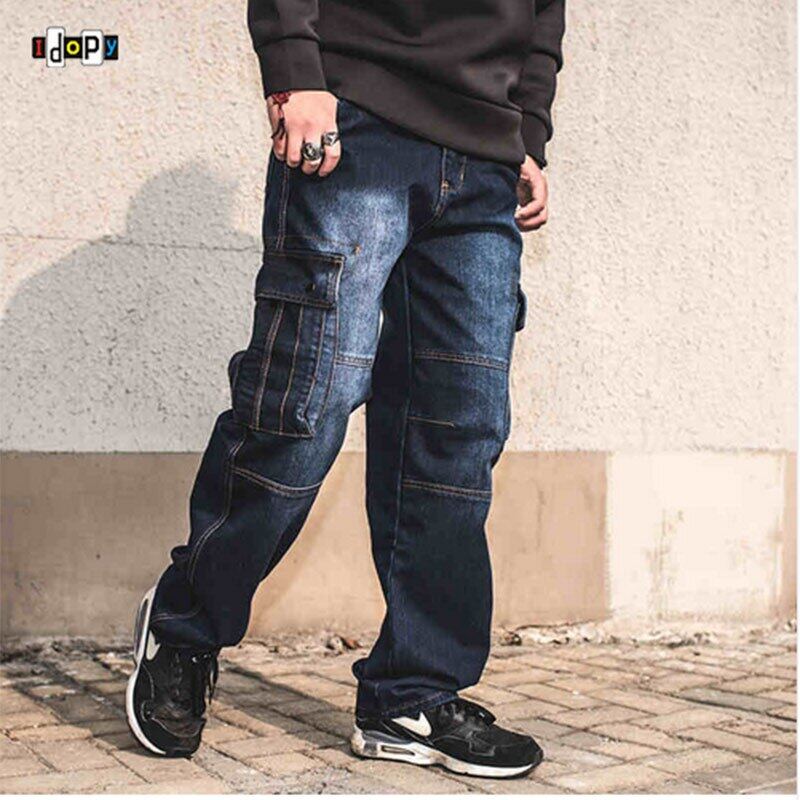 Mens Jeans Black Denim Baggy Loose Casual Fashion Pants Hip-Hop Punk Trousers