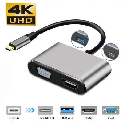 4in1 USB Type C Male to HDMI 4K/VGA/USB 3.0/Type-C Female Hub Adapter Converter