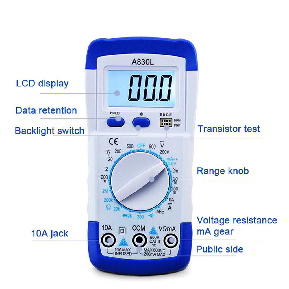 Shockley LCD Digital Multimeter A830L AC DC Voltage Diode Freguency Multitester Current Tester Luminous Display with Buzzer Function