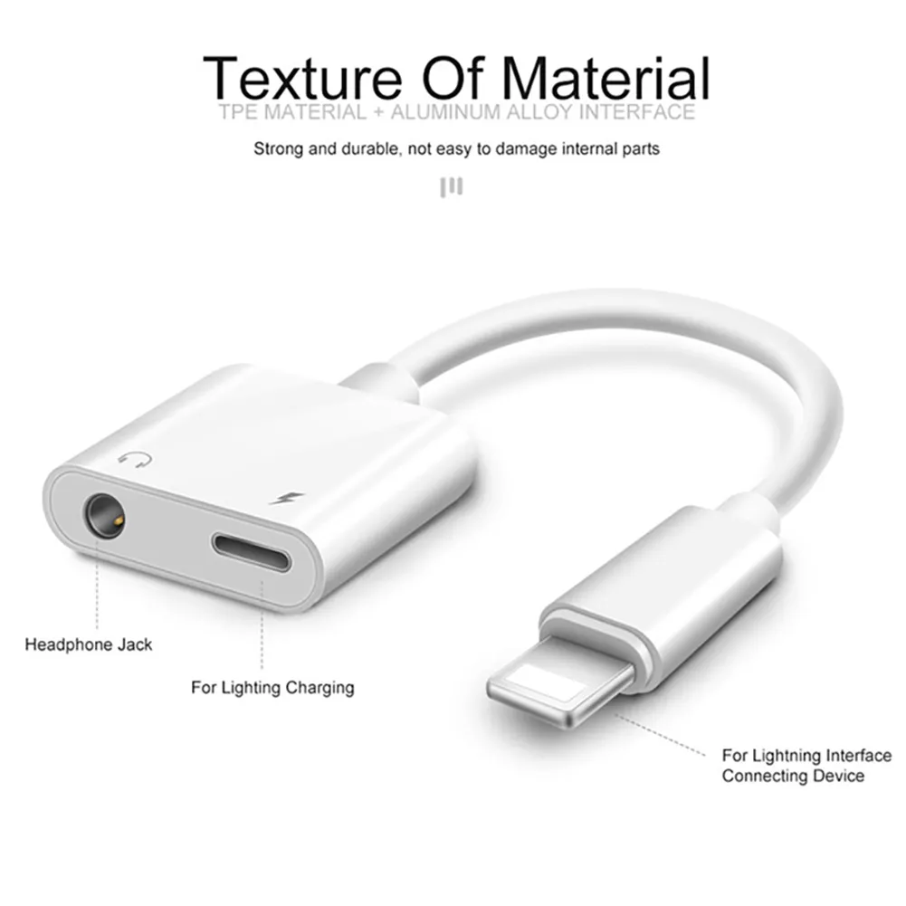 For iPhone earphone 3.5mm audio jack adapter from lightning to 3.5mm headphone aux splitter connector 2 in 1 Audio + Charging cable for iPhone 14 13 12 11 Pro Max XR Xs accessories