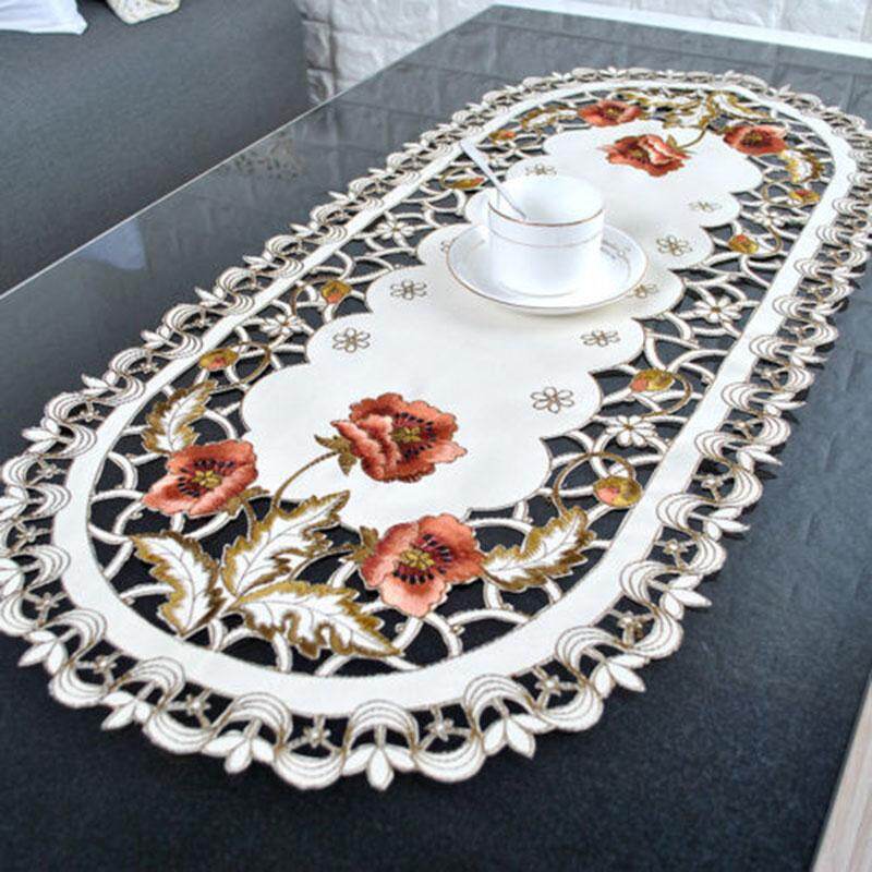 Valueshopping-mal 40x85cm Oval Vintage Embroidered Lace Tablecloth Floral Table Cloth/Mat Decoration