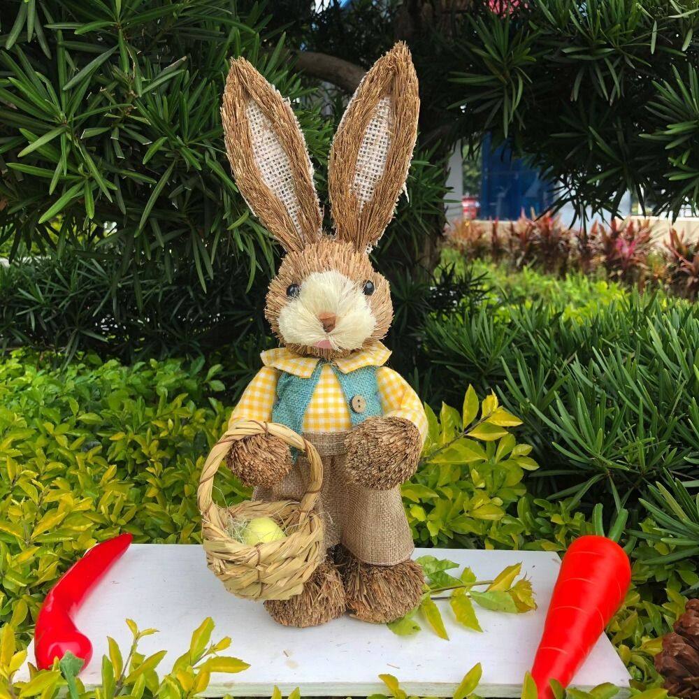 ANTONIORA6 Easter Theme Wedding Ornament Window Props Gift Easter Party Bunny Decorations Standing Rabbits Rabbit Decoration 35cm Straw Rabbit