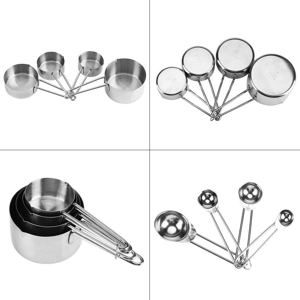 8pcs/set Stainless Steel Measuring Cups&Spoons Kit Sugar Coffee Milk Kitchen Gadget Baking Tool