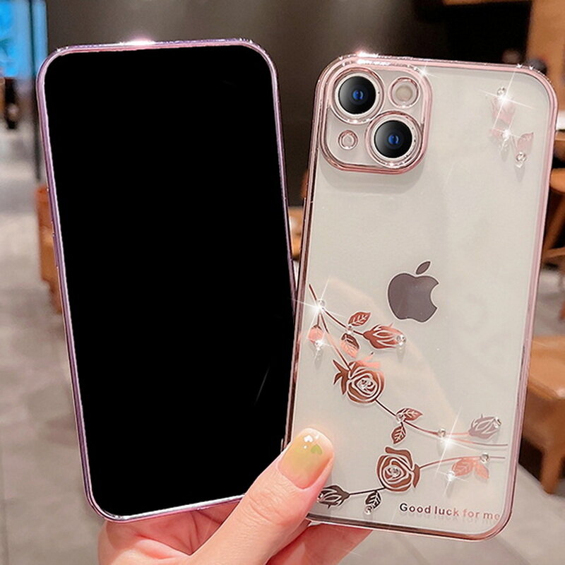 SNOOTORY Crystal Flower Phone Case For iPhone 13 Pro Max 12 Plating Silicone Soft Case Clear Camera Protective Case Cover for iPhone 11 12 Pro