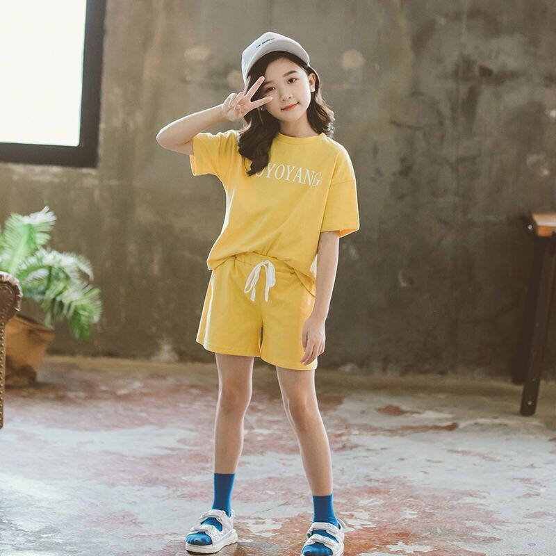 TILAMEHO Summer Girls Clothing Sets Letter Print Kids Tshirts + Shorts Clothes Sets 2PCS Sports Suits Teens Tracksuit 4 6 8 10 12Years Free Shipping Max