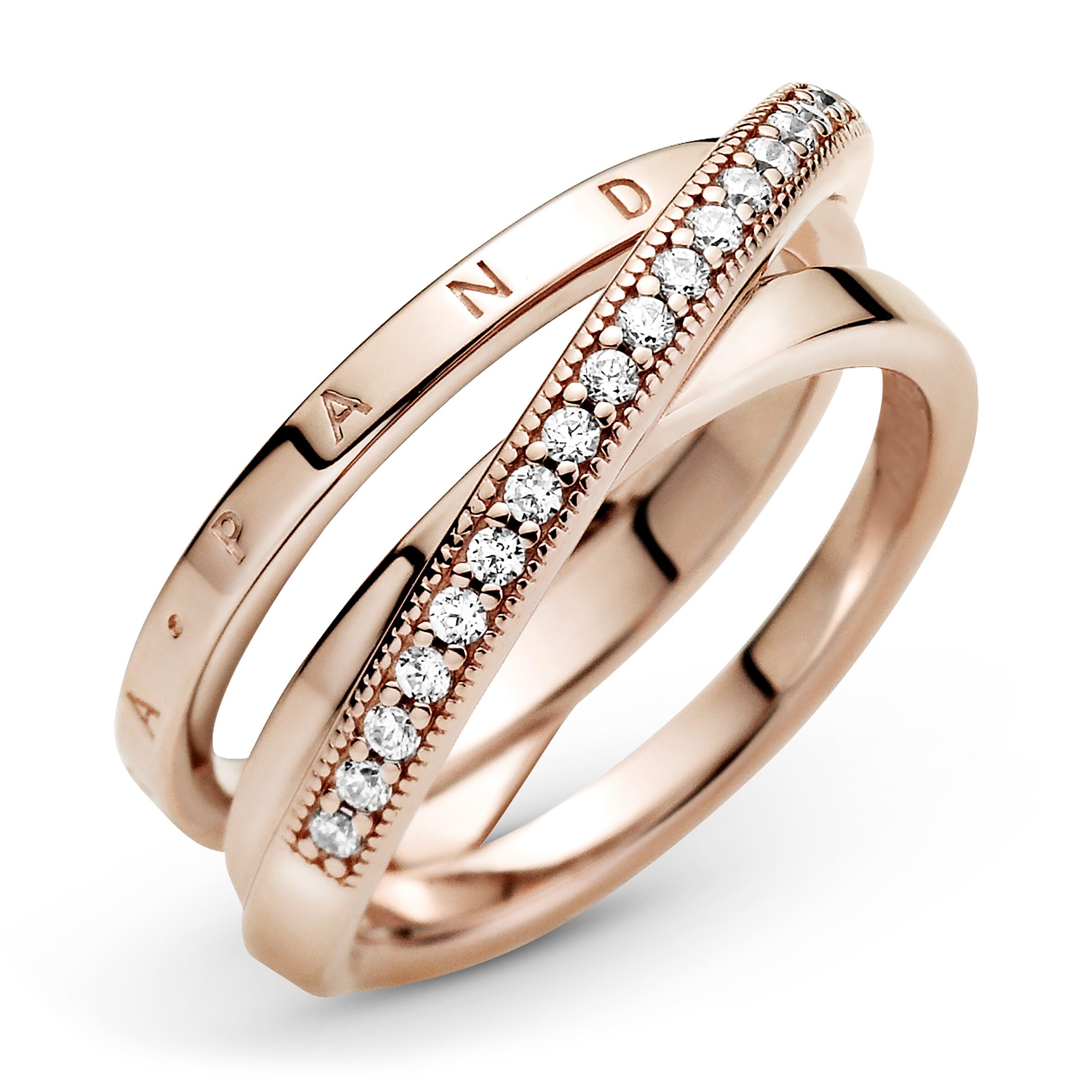 2021 Original Pandoras Rose Crossover Pav?Triple Band Ring