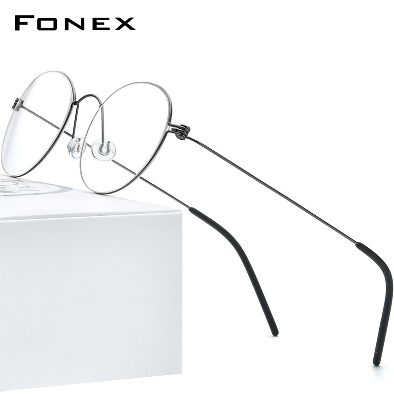 FONEX Titanium Glasses for Women and Men Retro Vintage Round Eyeglasses New Optical Frames Ultralight Lightweight Korean Style Morten Screwless Eyewear 7510