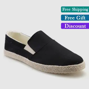 mens black slip on canvas shoes