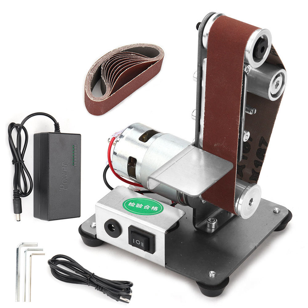 Bai wne mini electric belt sander 12v-24v diy polishing sanding grinding machine + 30x330mm abrasive belts grinder multifunctional power tool eu/us plug
