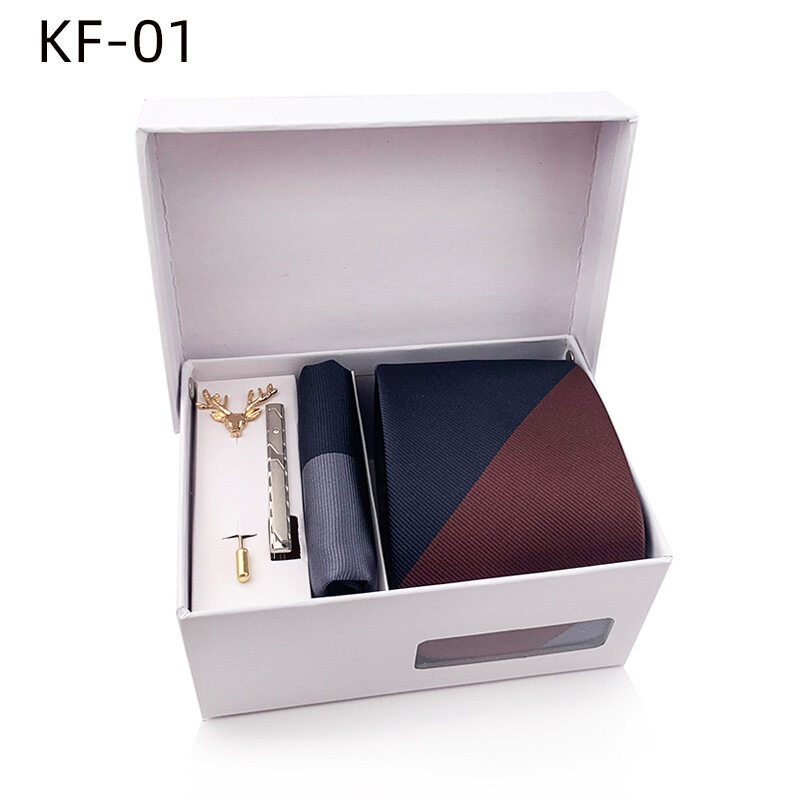 2022 New Men 'S Striped Tie Gift Box 6 Tie Set Pocket Square Neckline