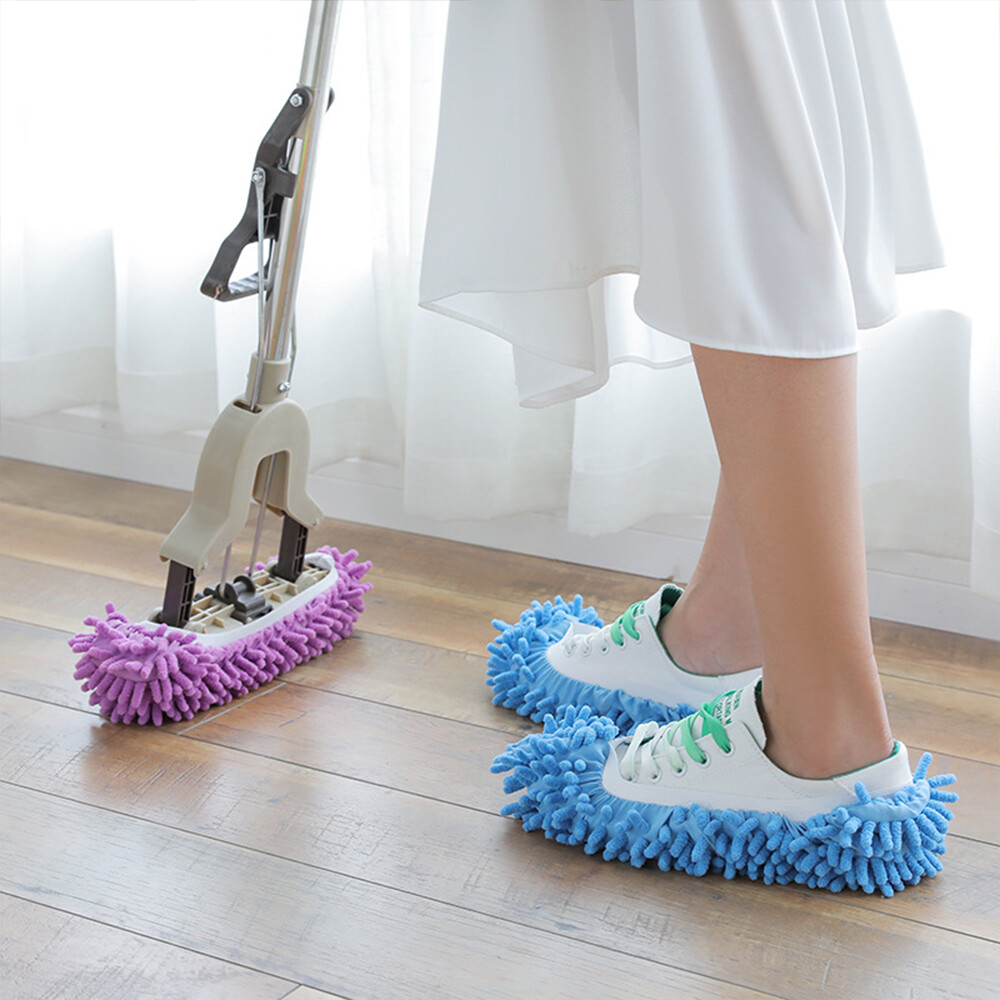 A Pair Chenille Reusable Shoe Covers, Cleaning Microfiber Lazy Floor Slippers, Multifunctional Floor Dust Removal Shoe Covers, Replaceable Cleaning Dust Removal Mop