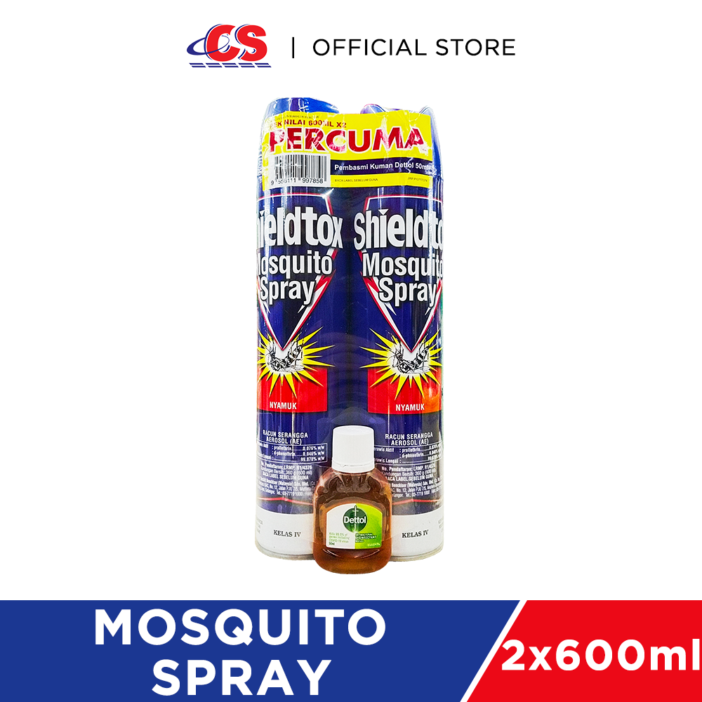 SHIELDTOX Mosquito Spray Twin Pack 2x600ml (FREE Dettol Disinfectant