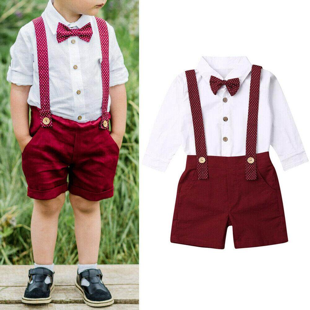 New 2PCS Newborn Baby Boy Gentleman Shirt Tops+Pants Shorts Clothes Outfits Set