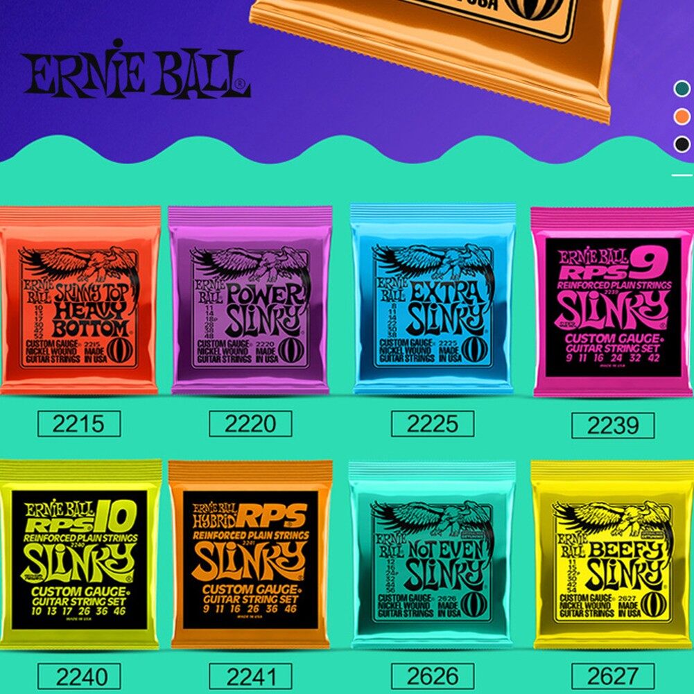 "Ernie Ball Electric Guitar Strings Hybrid and Noteven Slinky Variations"