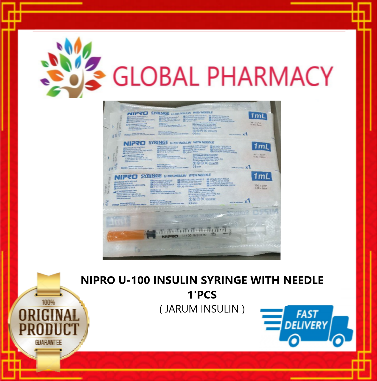 Jarum Insulin 30G x 8mm dengan Picagari 1ML (Nipro U100 Insulin