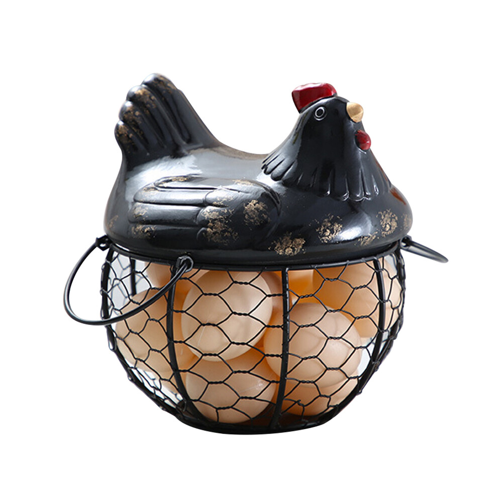 Terylin Iron Ceramic Hen Ornament Egg Fruit Storage Basket Container Kitchen Supplies
