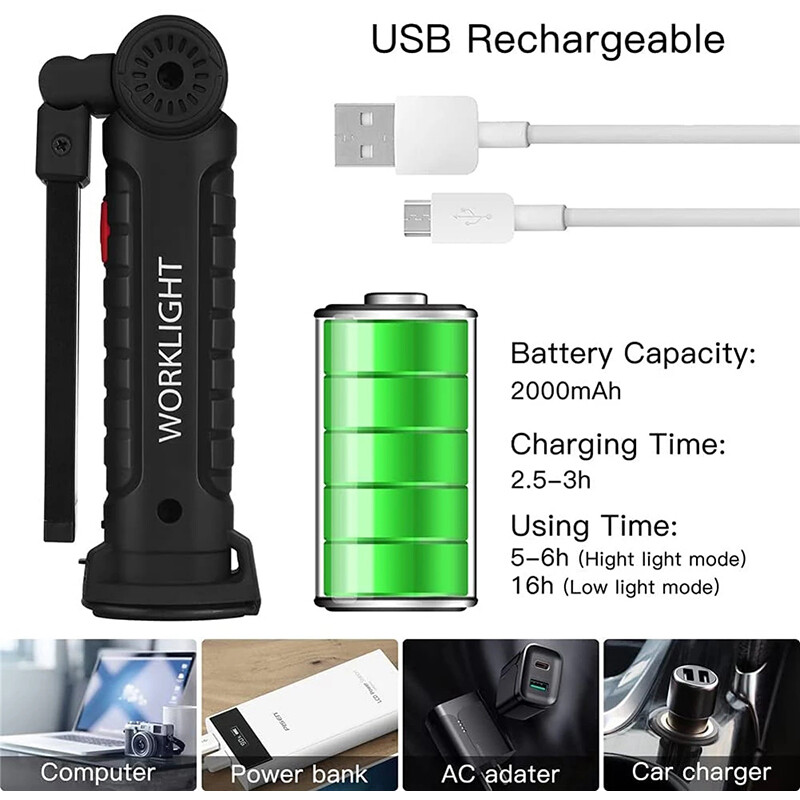 FONIX Đèn Pin LED COB Đèn Làm Việc 5 Chế Độ Đèn Xoay 360 Từ Tính Có Thể Sạc Lại USB Tiện Dụng Đèn Móc Treo SOS