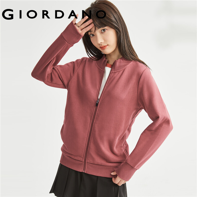 《COD》GIORDANO Women Jackets Stand Collar Solid Color Fashion Jackets Comfort Terry Lining Simple Warm Casual Knit Jackets 13373801