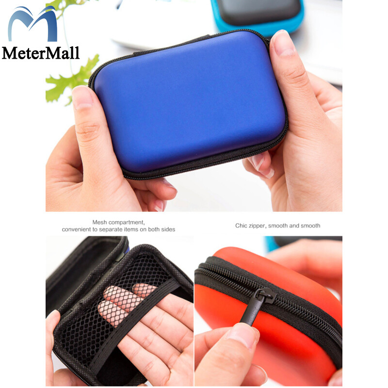 MeterMall Portable Square Shaped Zipper Enclosure Headphone Bag Pouch Earphone Case Charging Data Cable Holder